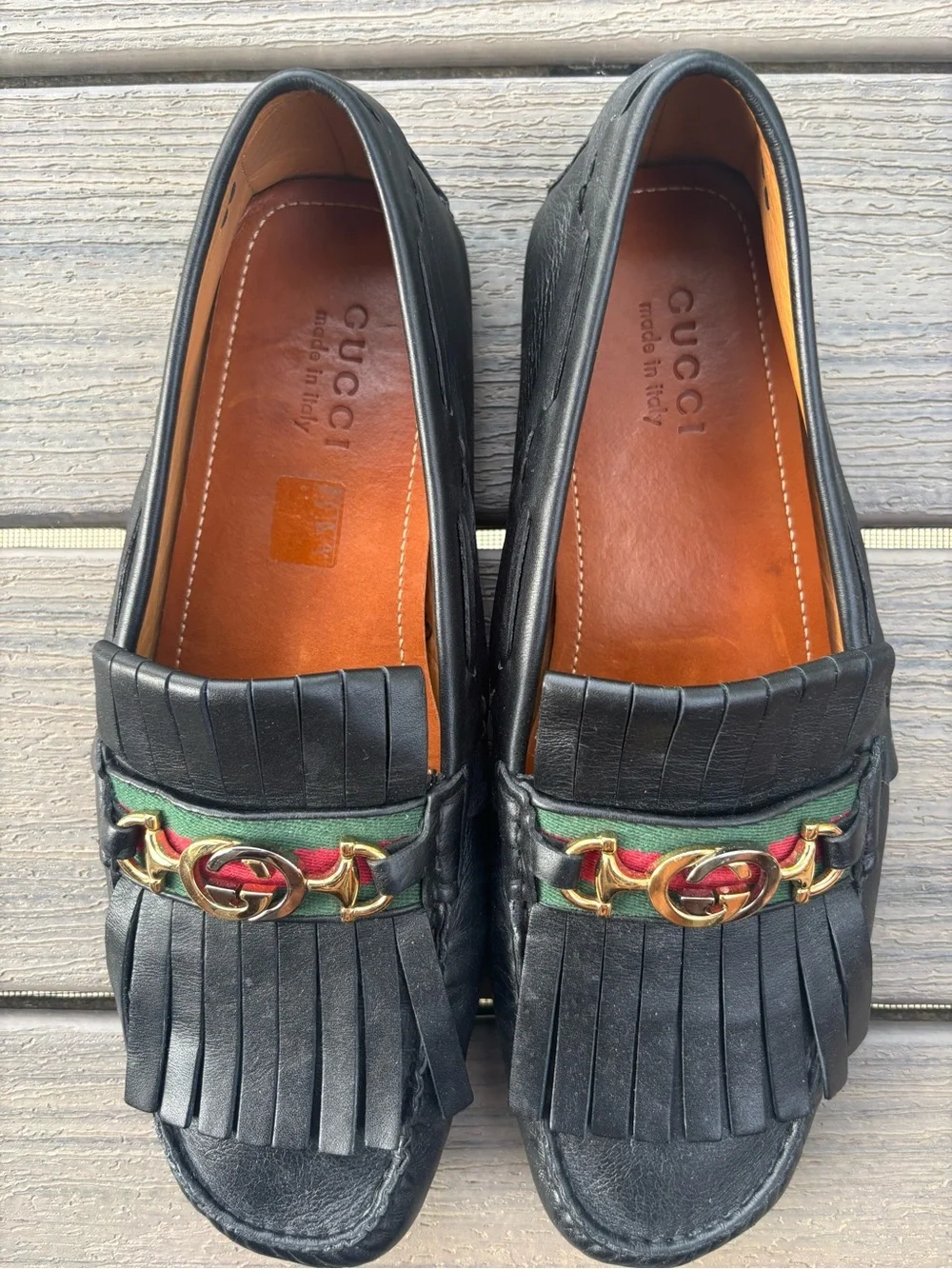 Gucci Men’s Black Leather Kiltie Fringe Driving Loafers